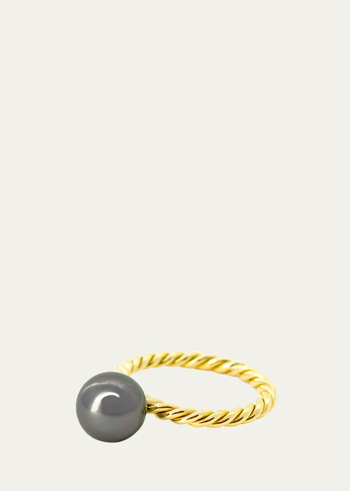 Tahitian Pearl Hand Twisted Ring, Size 7