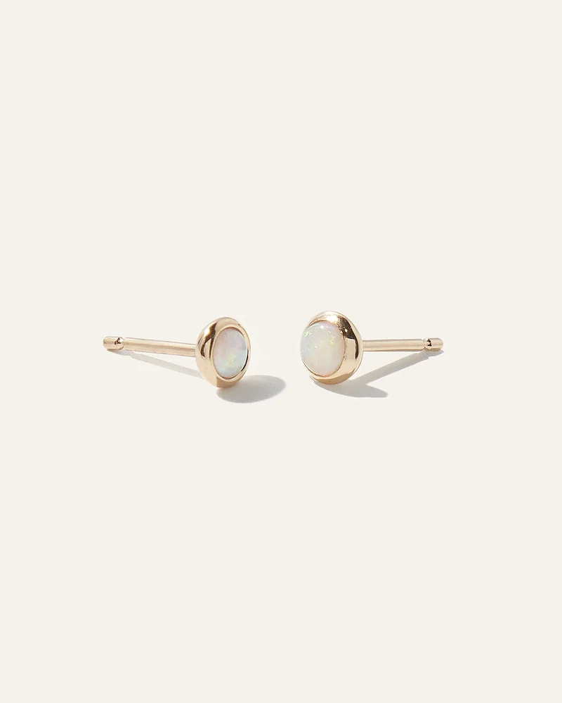 14K Gold Opal Cabochon Studs in Yellow Gold