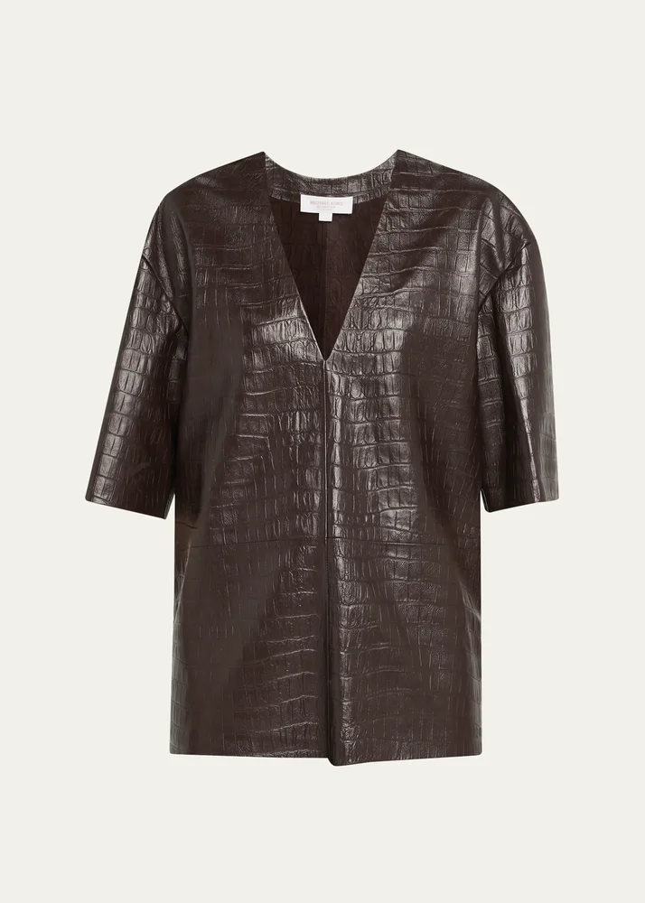 Crocco Leather V-Neck Top