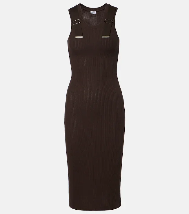 Ribbed-knit cotton-blend midi dress
