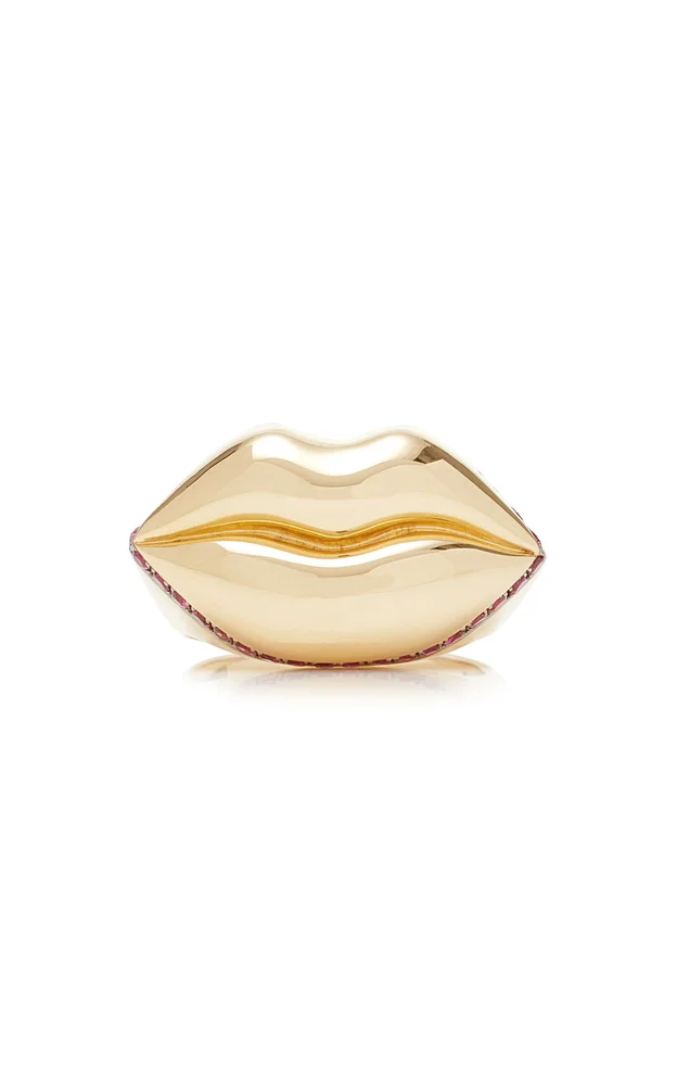 Kiss 14K Yellow Gold Ruby Rhodium Ring