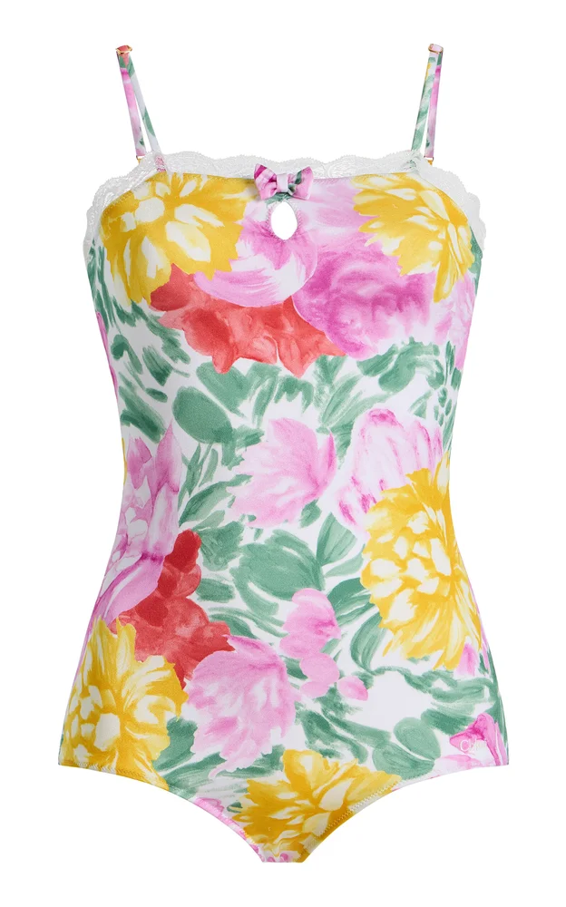 Lace-Trimmed One-Piece Swimsuit