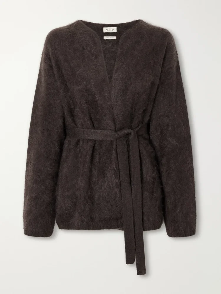 Aria belted brushed cashmere cardigan