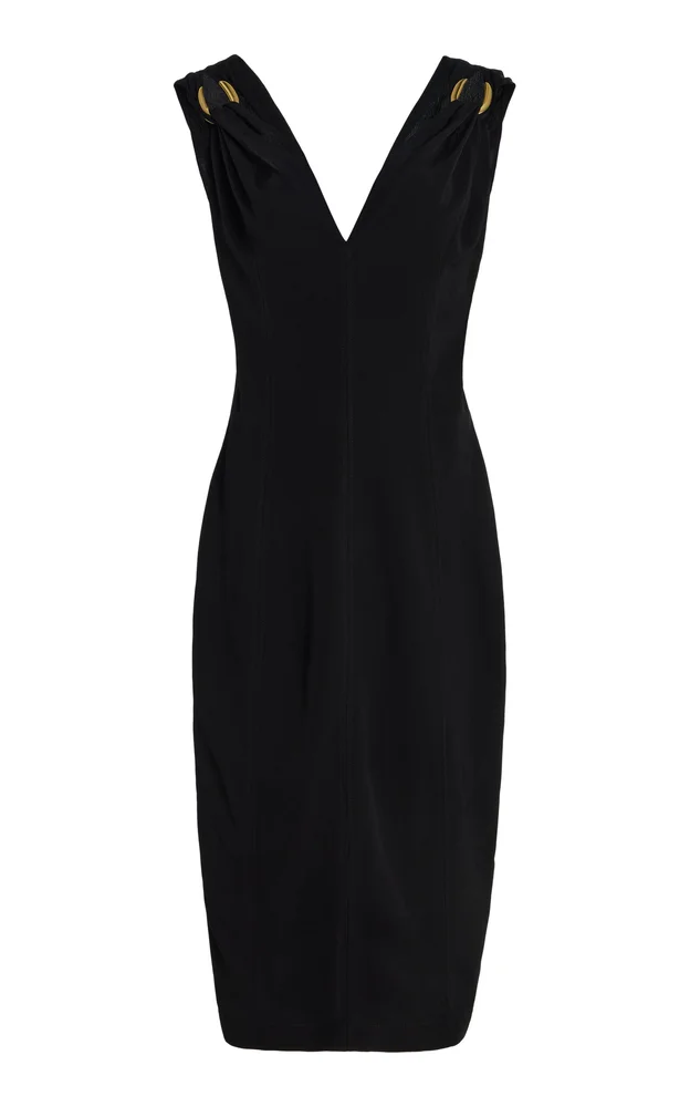 Gathered Hardware-Detailed Linen Midi Dress