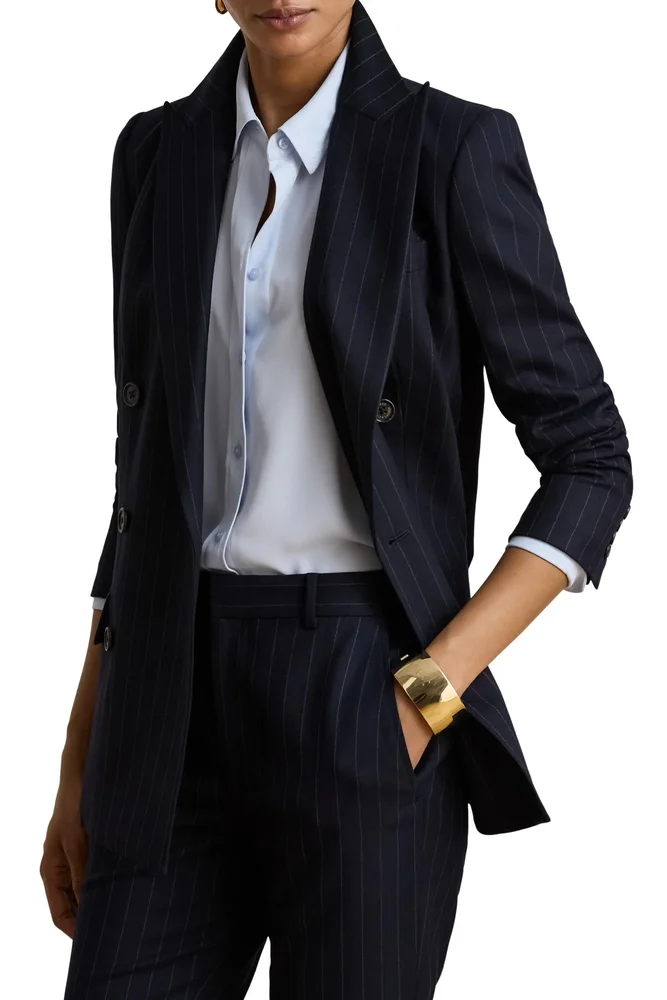 Pinstripe Double-Breasted Twill Blazer