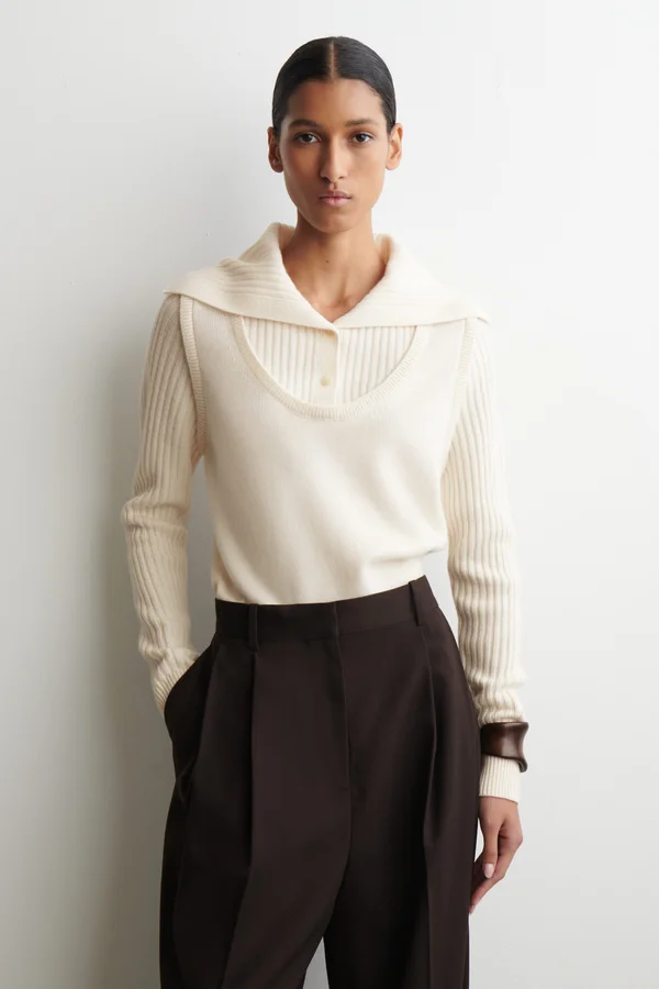 LAYERED MERINO WOOL SWEATER - IVORY