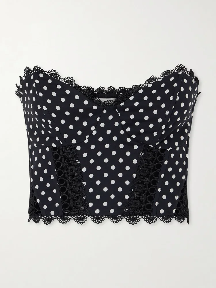Fiare cropped embroidered polka-dot cotton-blend top