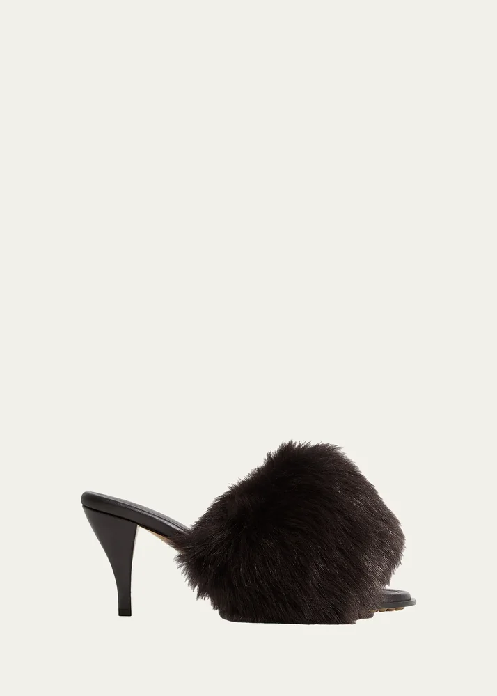 75MM Cherry Shearling & Leather Mules