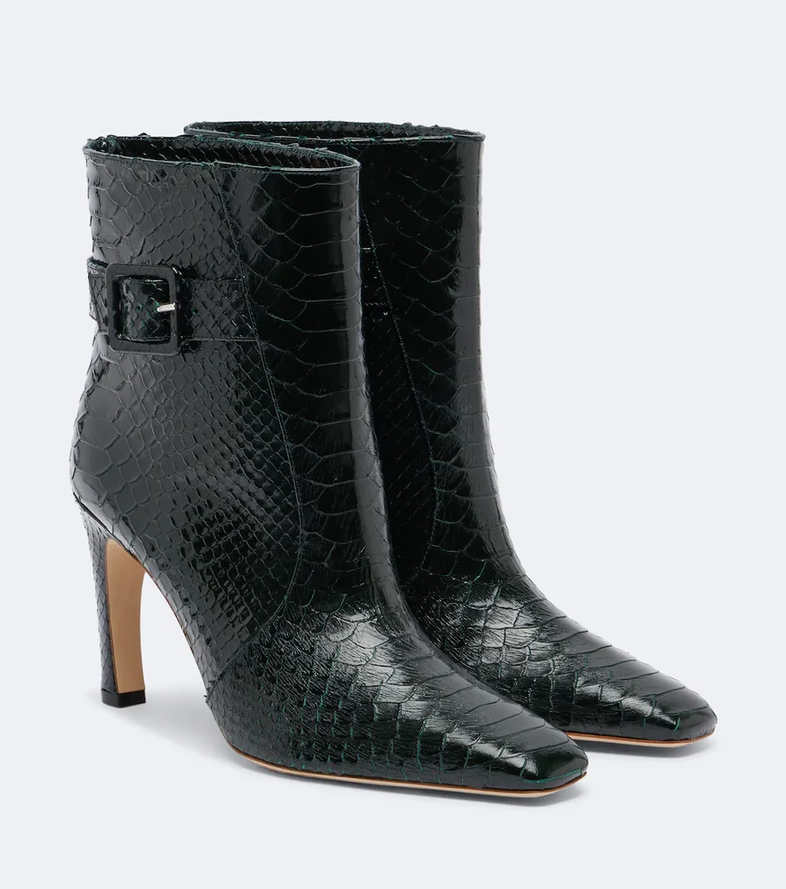 Rowan snake-effect leather ankle boots
