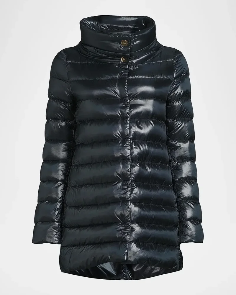 Amelia Water-Resistant Ultralight Nylon A-Line Puffer Jacket