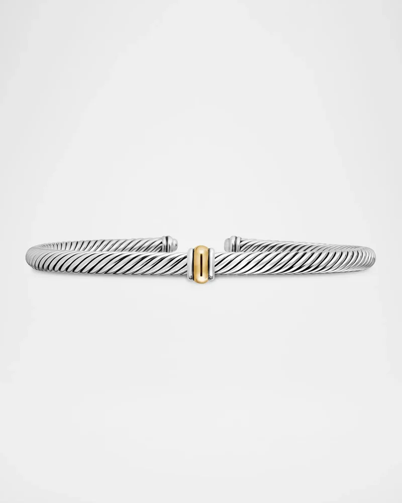 Cable Station Bracelet in Silver with 18K Gold, 4mm