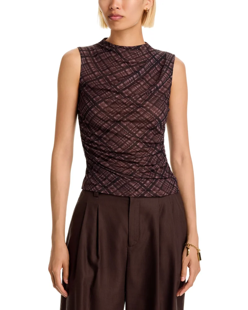 Plaid Mesh Sleeveless Top - Exclusive