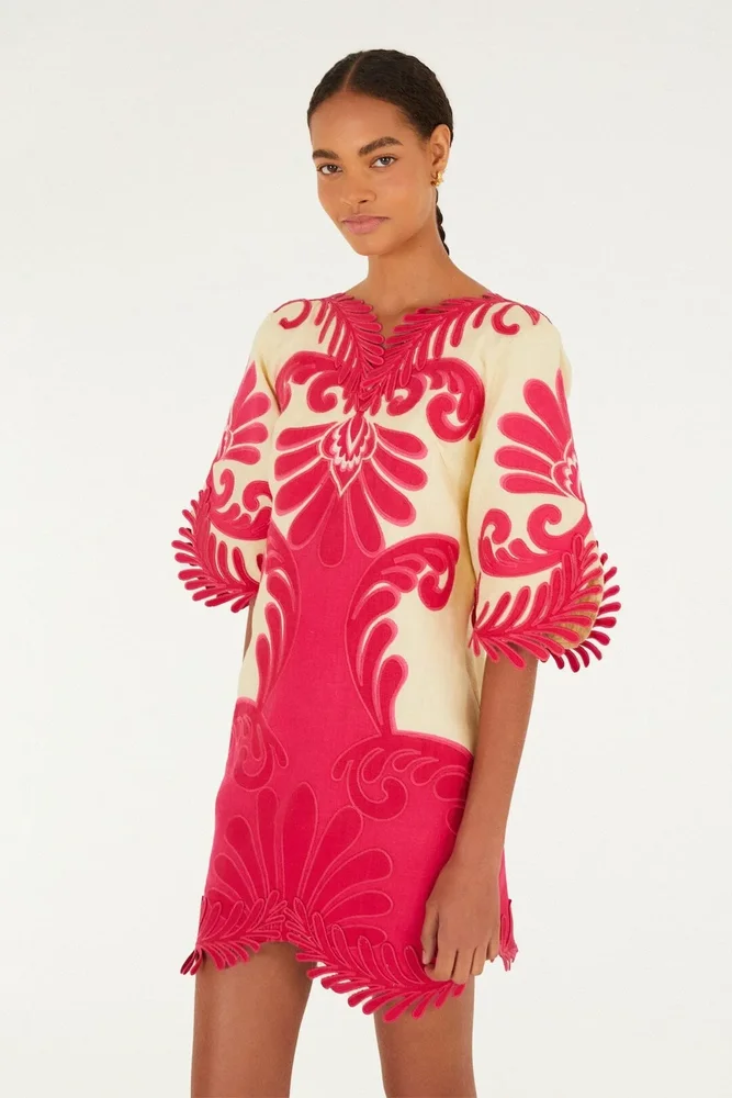 Pink Spring Arabesc Embroidered Mini Dress