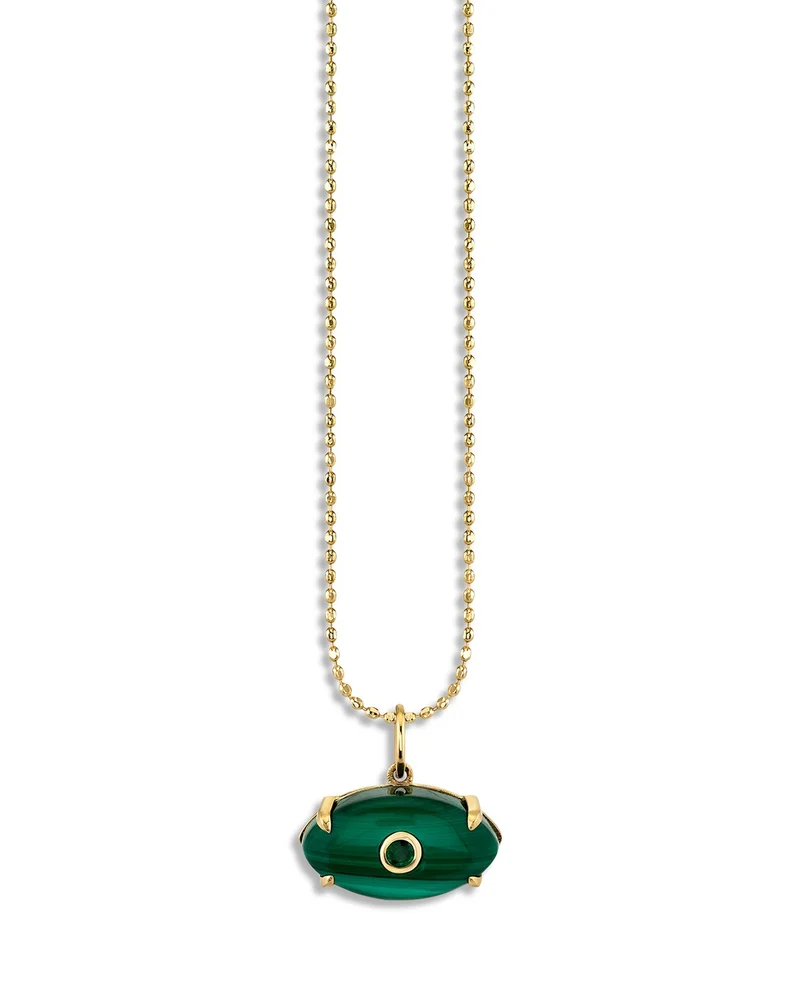14K Yellow Gold The Terra Emerald & Malachite Protective Eye Pendant Necklace, 18"