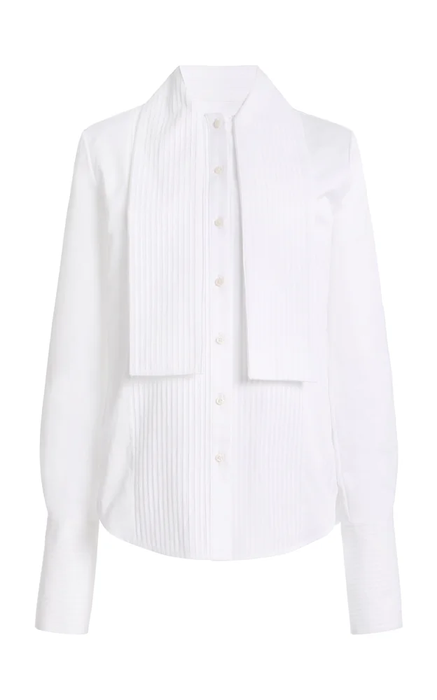 The Inez Scarf-Detailed Cotton Satin-Poplin Tuxedo Shirt