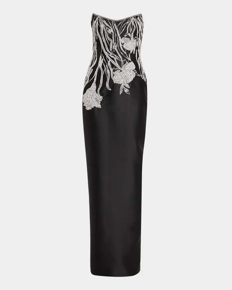 Embellished Mikado Silk Strapless Gown
