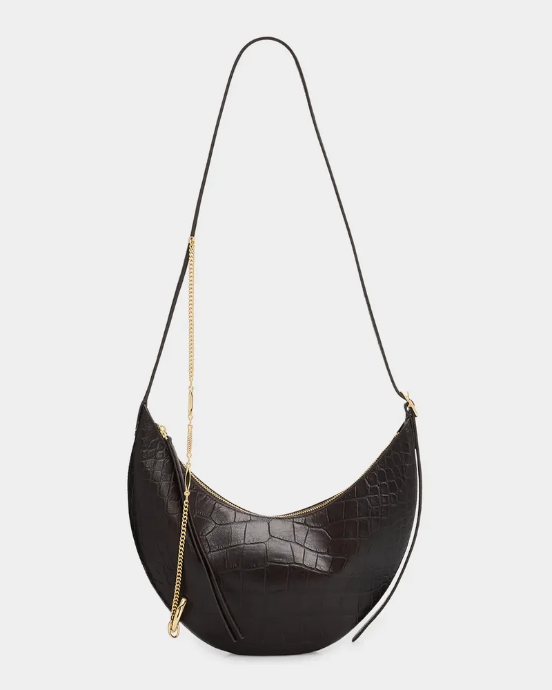 Pierced Croc-Embossed Leather Crossbody Bag