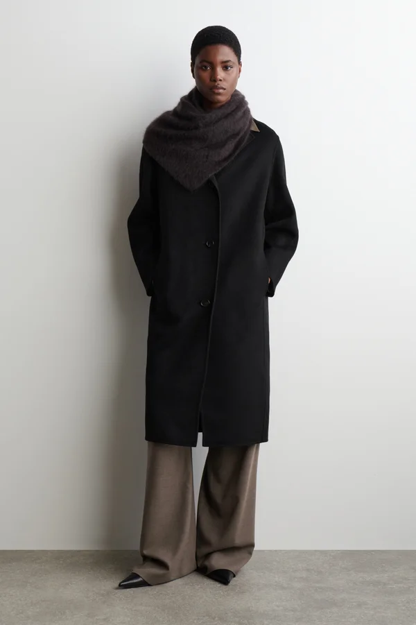 DOUBLE-FACED WOOL LONG COAT - BLACK