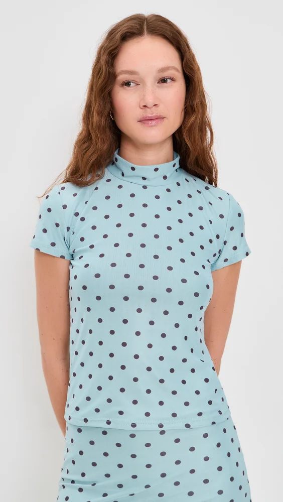 Polka Dot Mesh High Neck Top