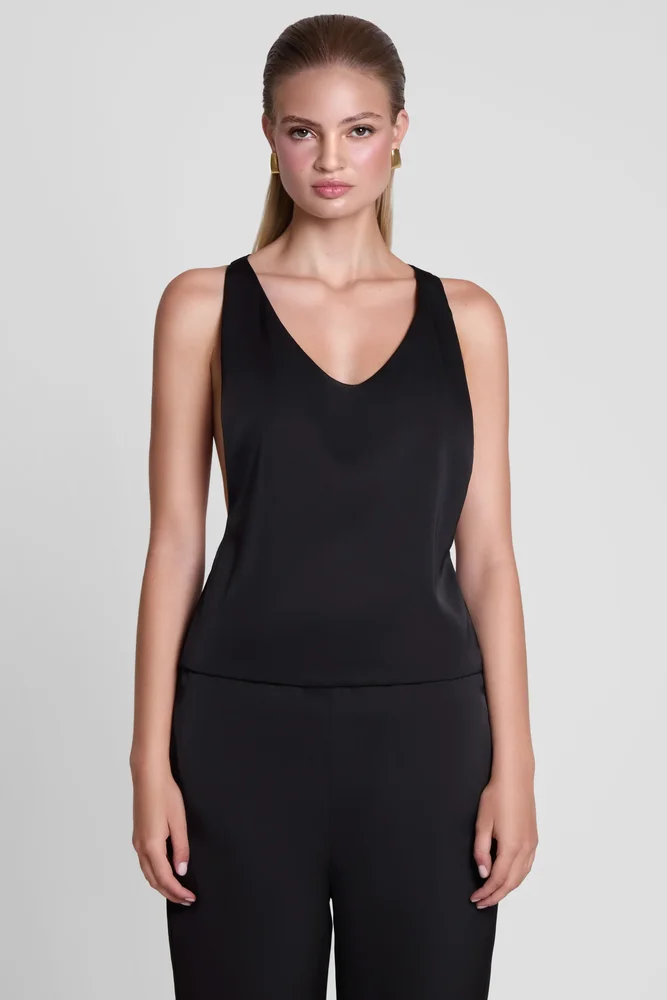 Suri Satin Racerback Top - Black