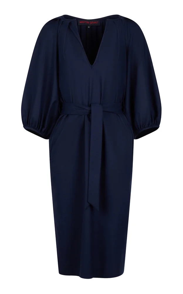 Wool-Blend Balloon-Sleeve Midi Dress