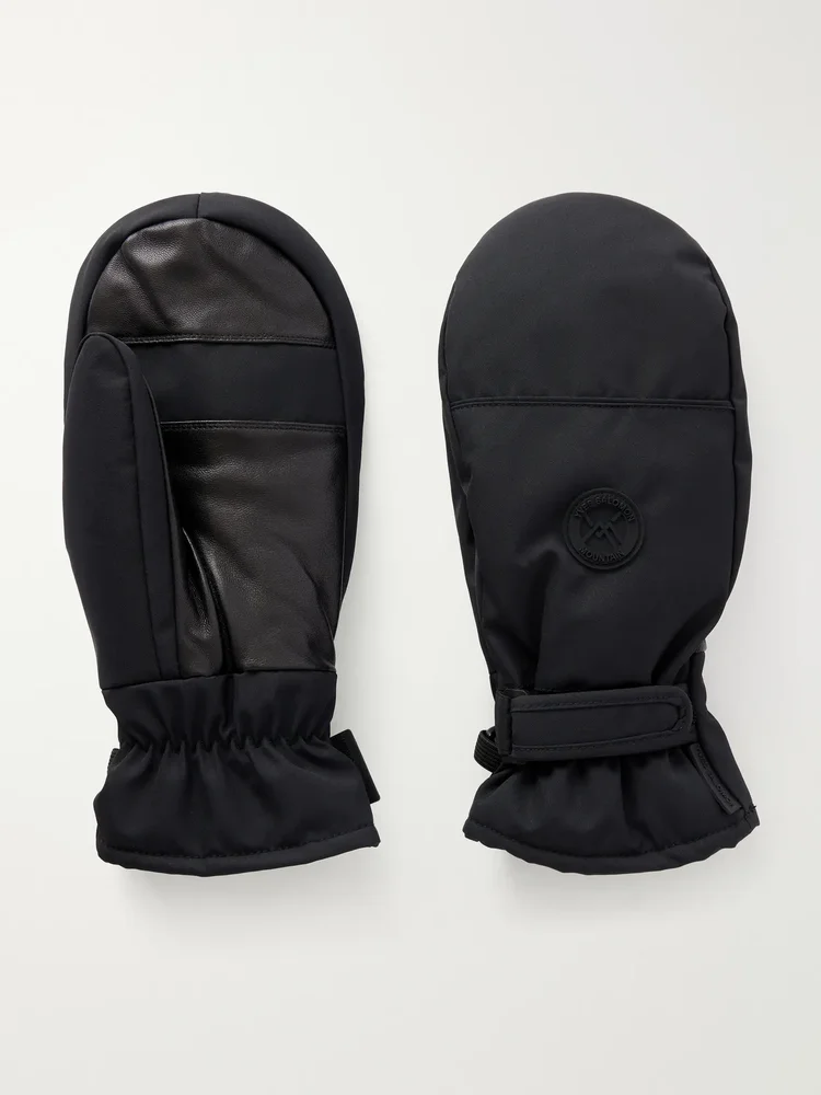 Logo-appliquéd padded leather-trimmed shell ski mittens