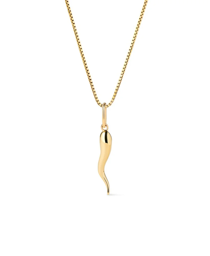 Solid Yellow Gold Italian Horn Charm Necklace