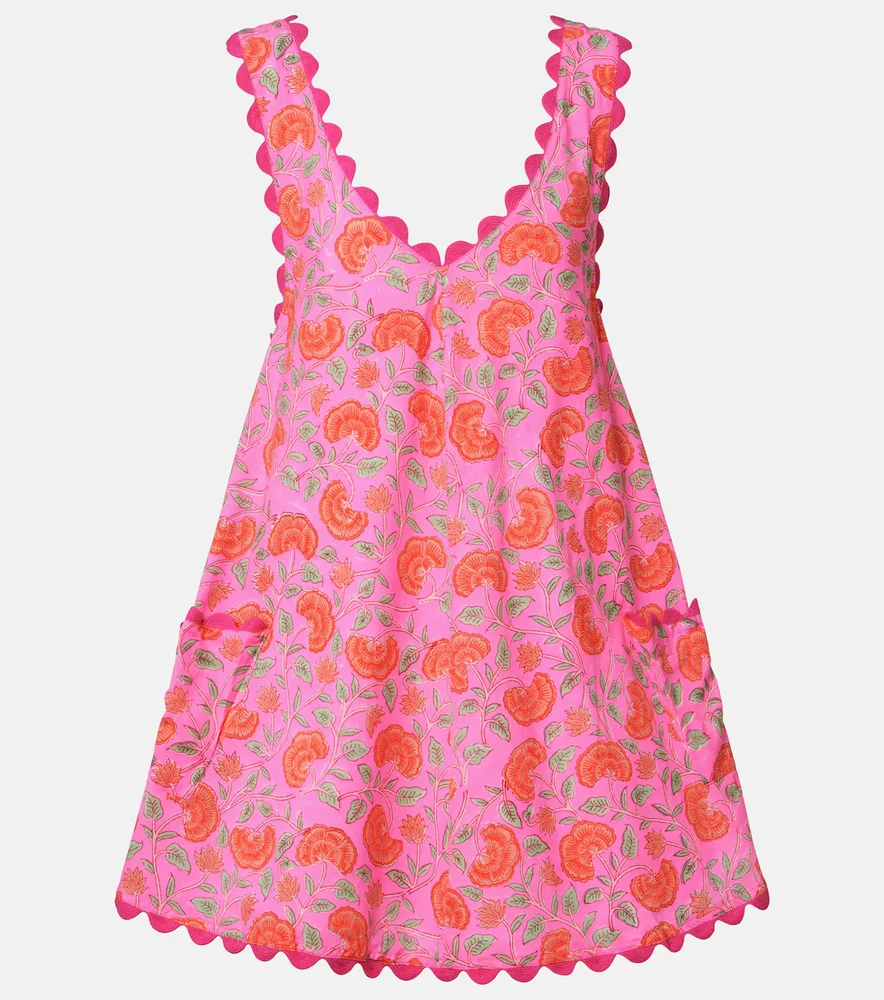 Floral scalloped cotton minidress