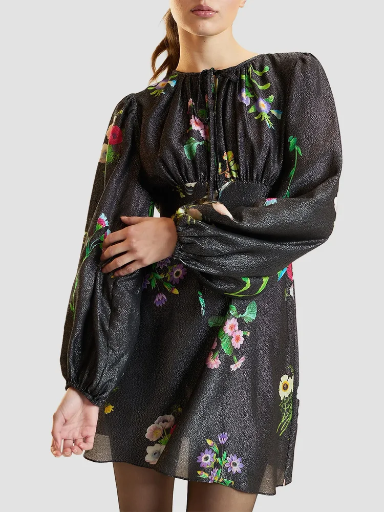 Floral Silk-Blend Puff-Sleeve Minidress