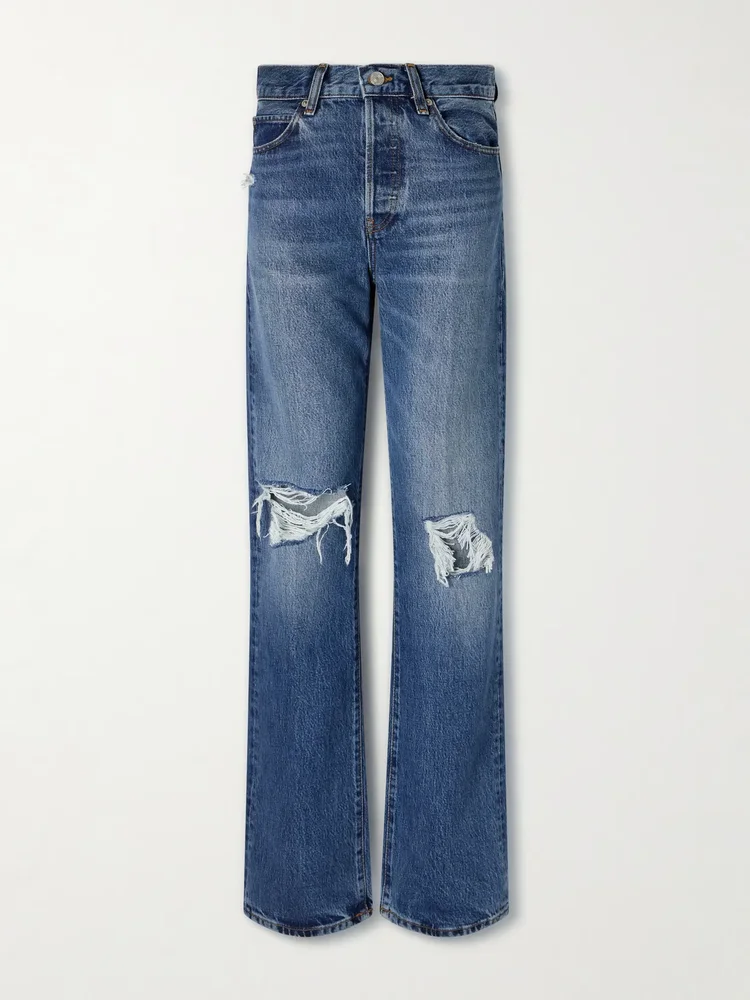 the vertical distressed detail straight leg jeans