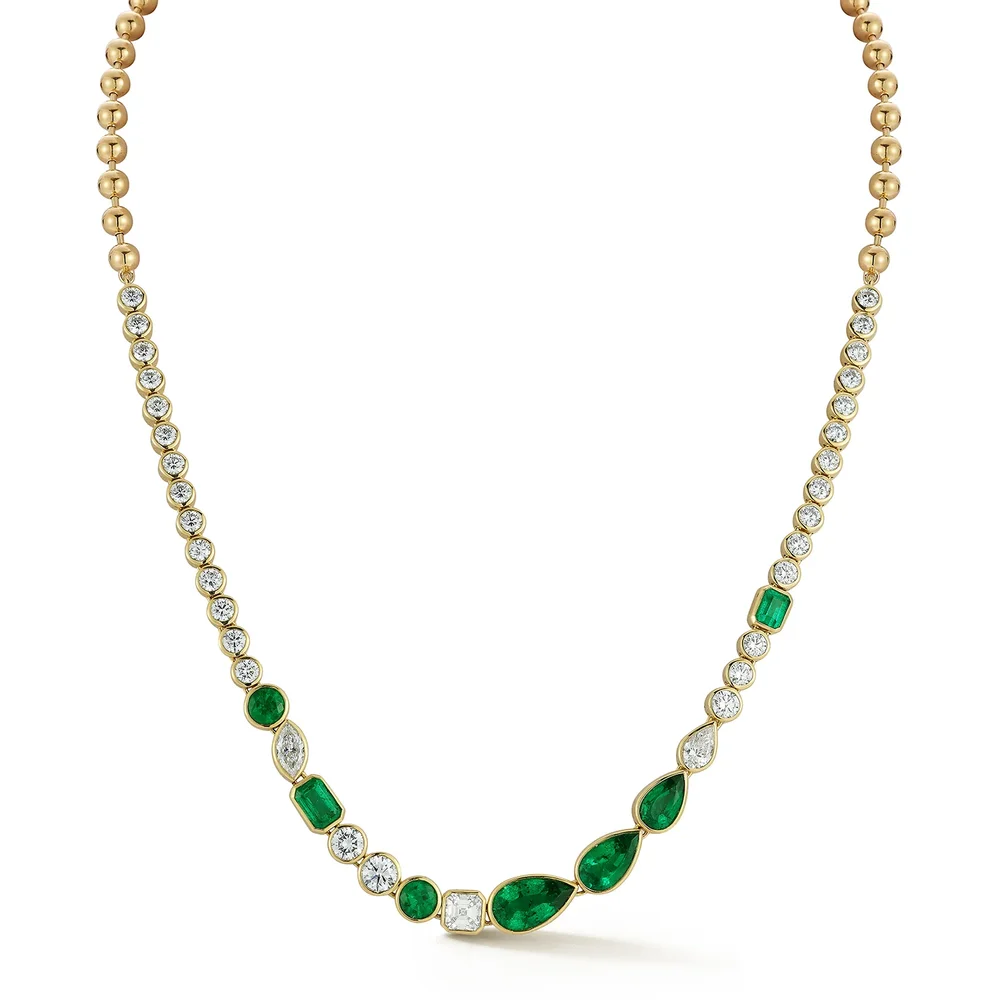 Chaos Emerald and Diamond Tennis Necklace