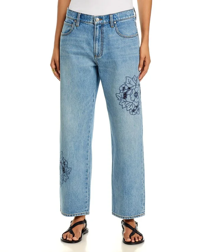Rylann High Rise Ankle Straight Jeans in Sail On Embroidered