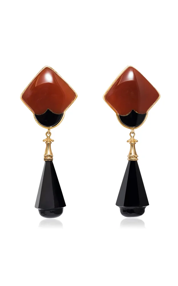 18K Yellow Gold Onyx Earrings