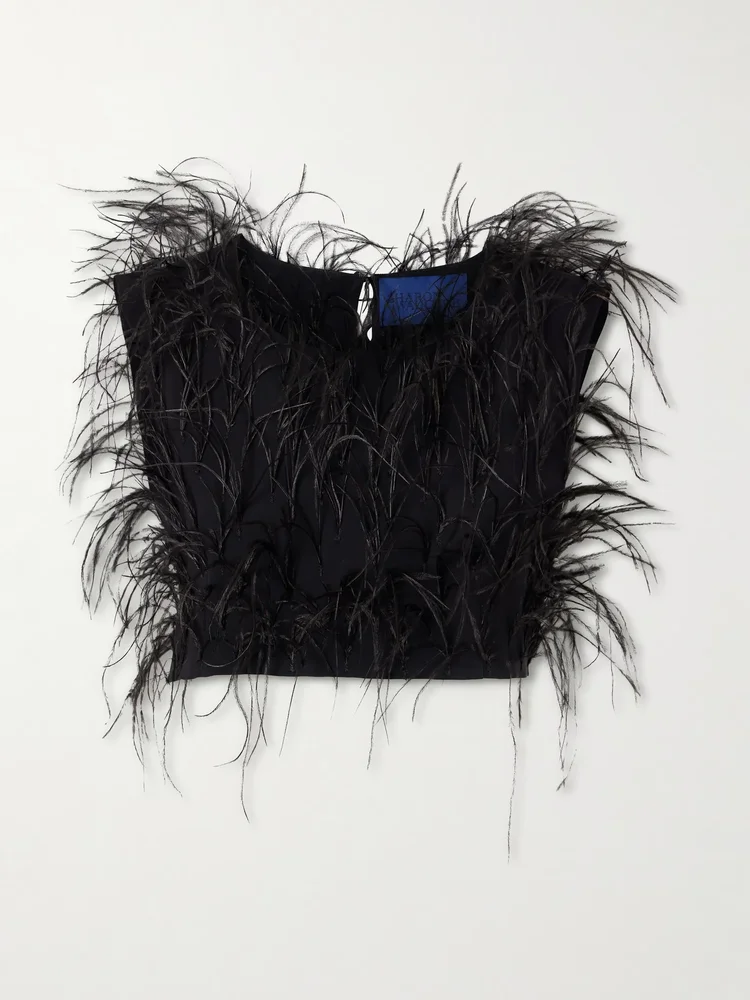 Cato feather-trimmed silk tank