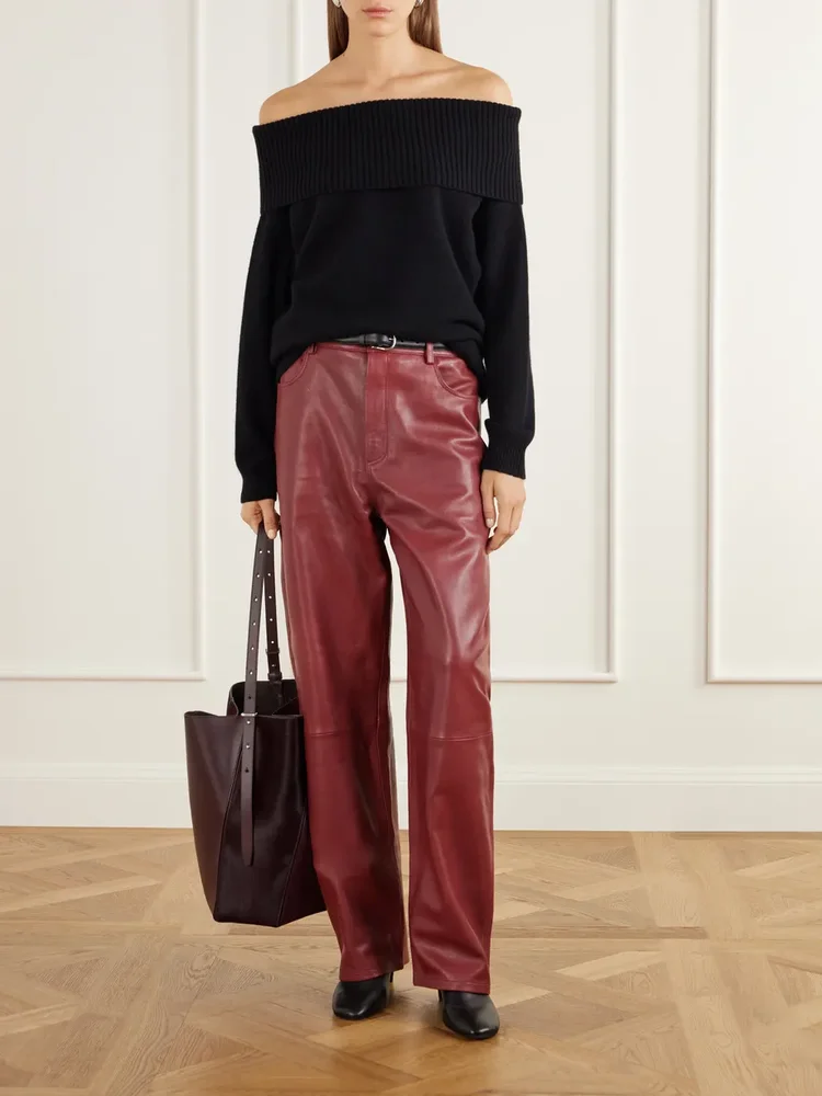 Leather wide-leg pants