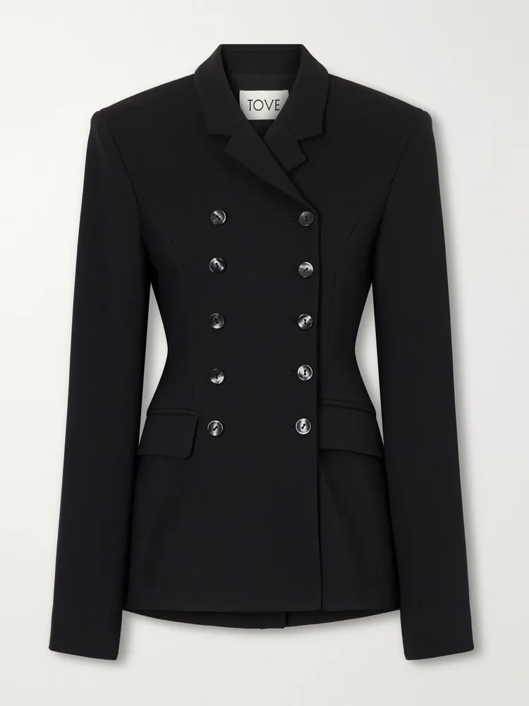 Hero double-breasted crepe blazer in Black