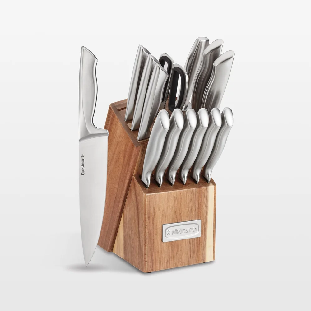 15-Piece Stainless Steel Hollow-Handle Cutlery Block Set with Acacia Block