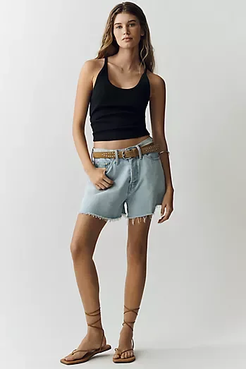 MOTHER Flutter Frayed Denim Shorts