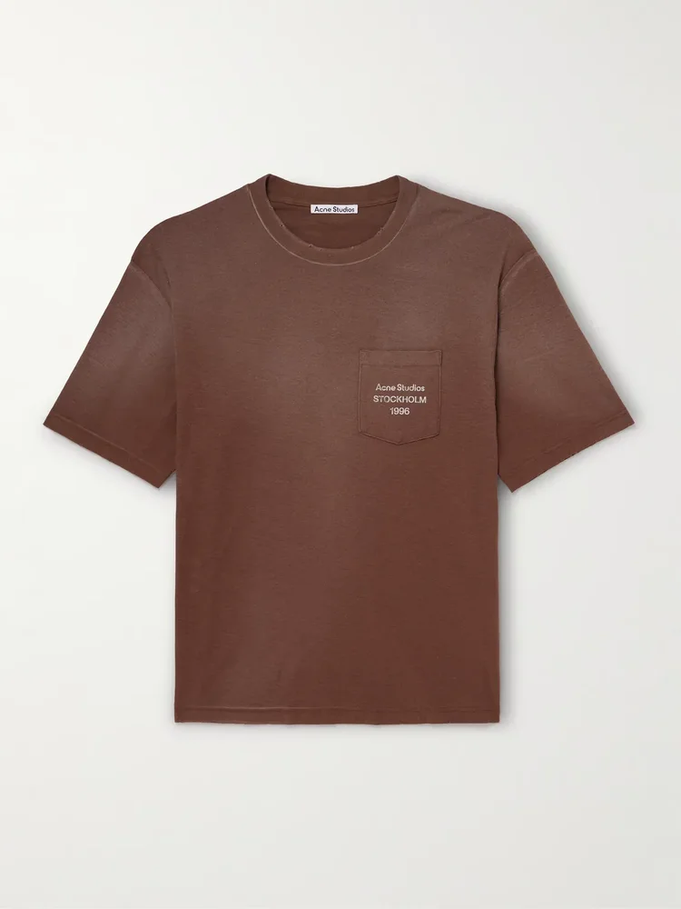 Exford U Oversized Logo-Print Distressed Cotton-Jersey T-Shirt