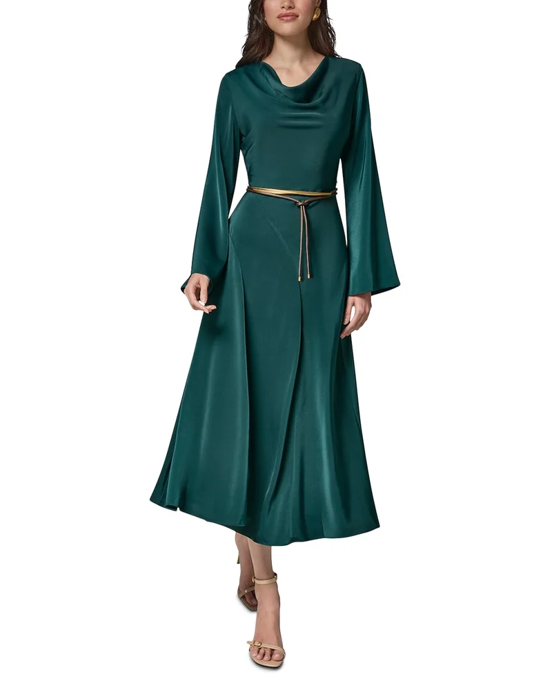 Satin Belted Midi Dress