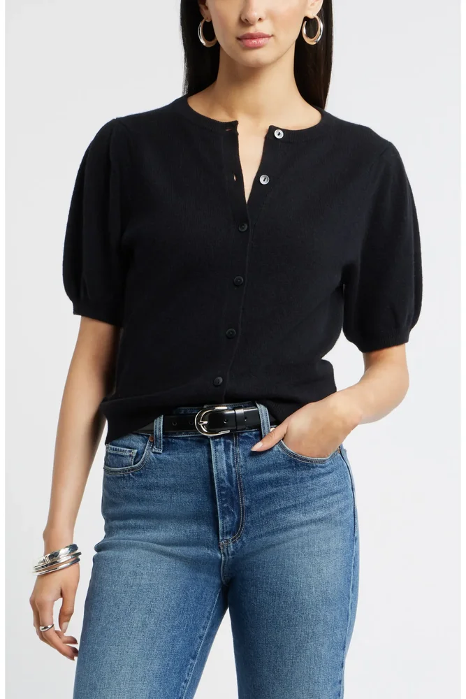 Puff Sleeve Cashmere Cardigan