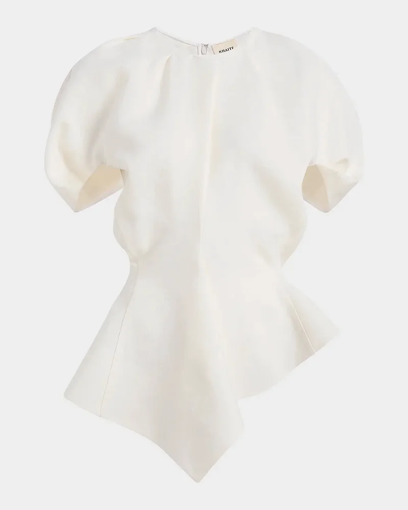 Rumi Puff-Sleeve Asymmetric Peplum Top