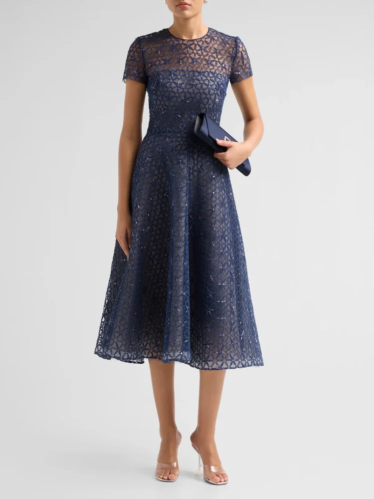 Floral Corded A-Line Cocktail Dress