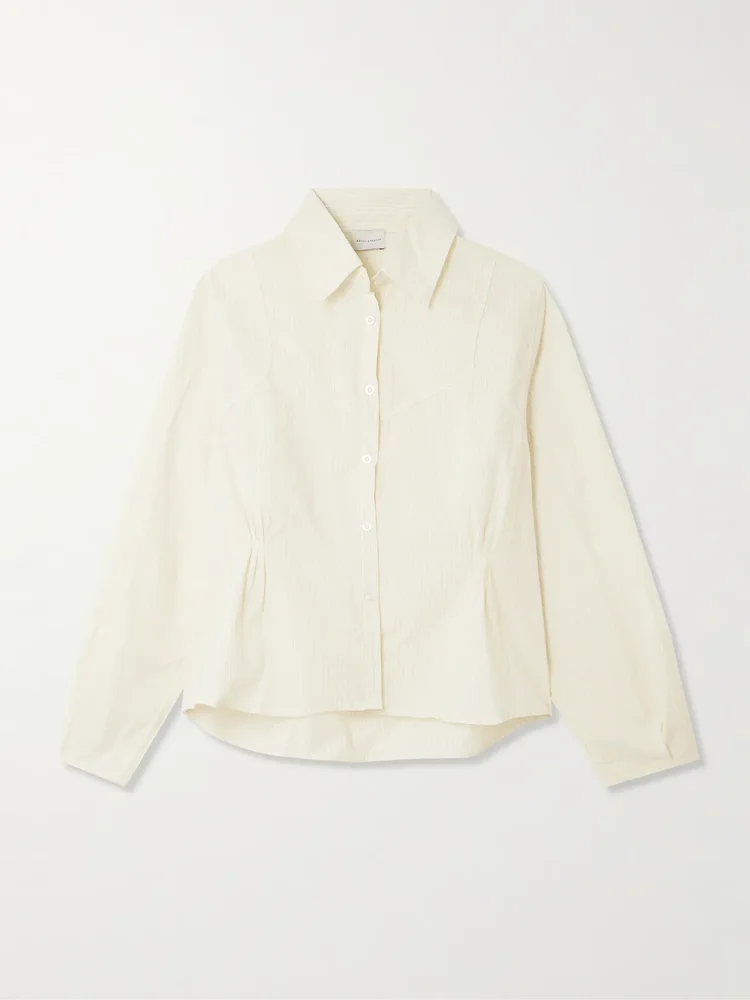 Cami paneled pintucked striped organic cotton-poplin shirt