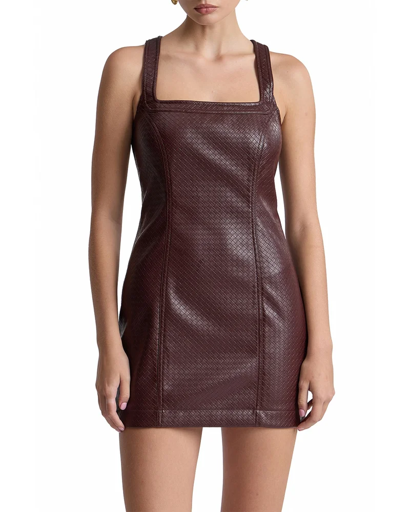 Faux Leather Racer Neck Mini Dress