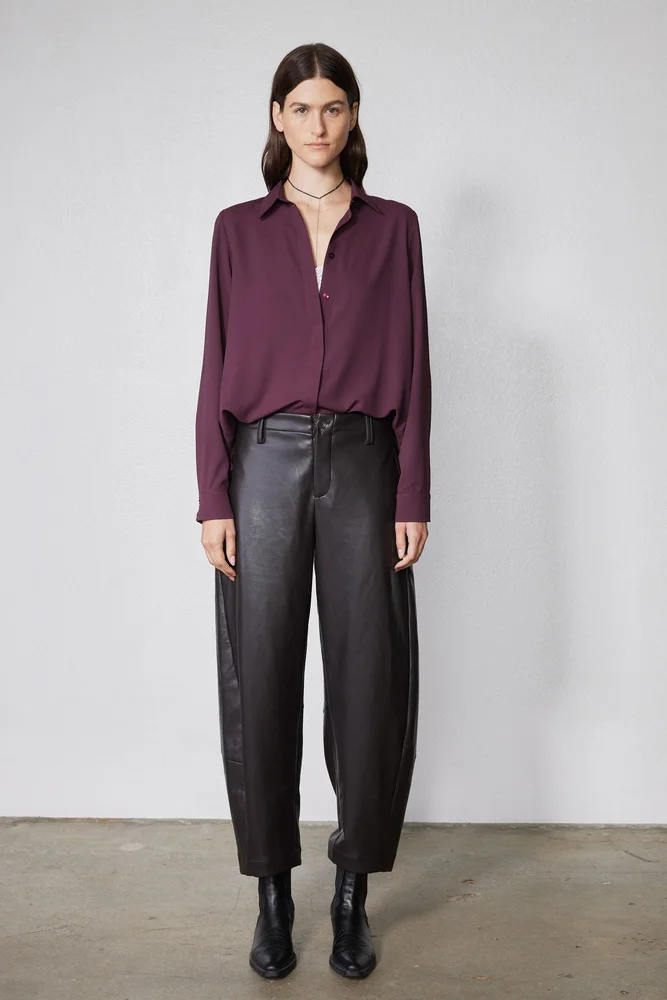 Uptown Loose Barrel Vegan Leather Pants, Dark Chocolate