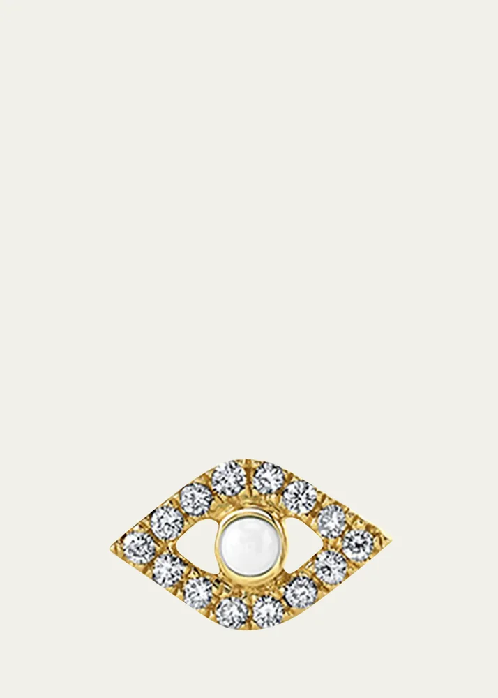 14k Pearl Stud Diamond Evil Eye Earring, Single