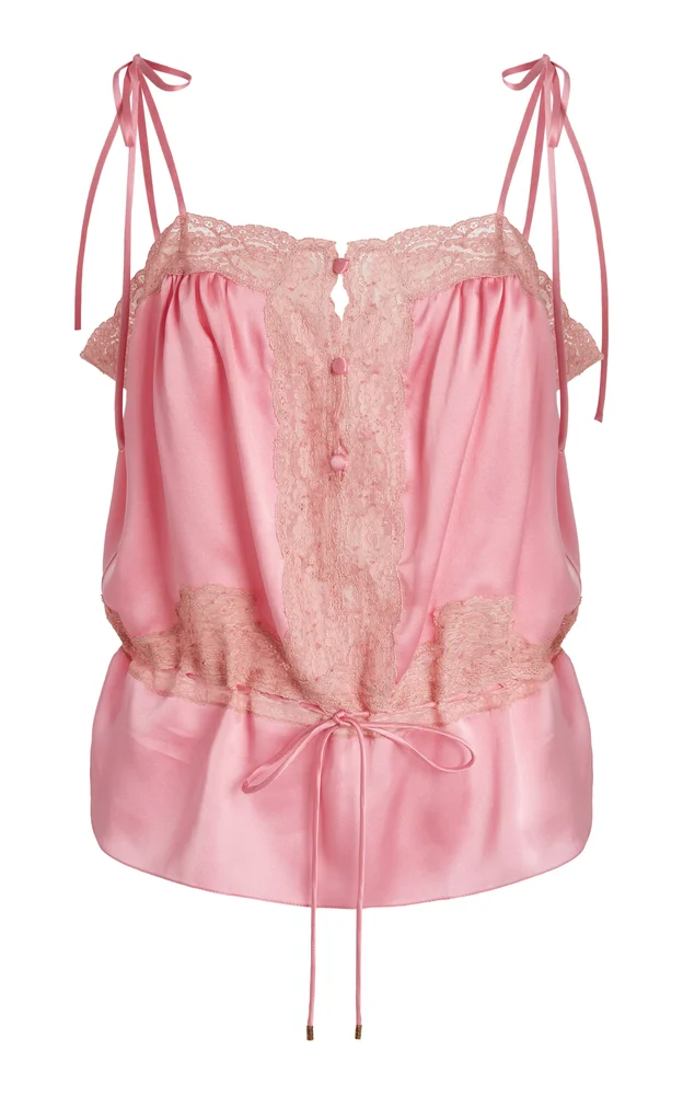 Lace-Trimmed Silk Satin Top