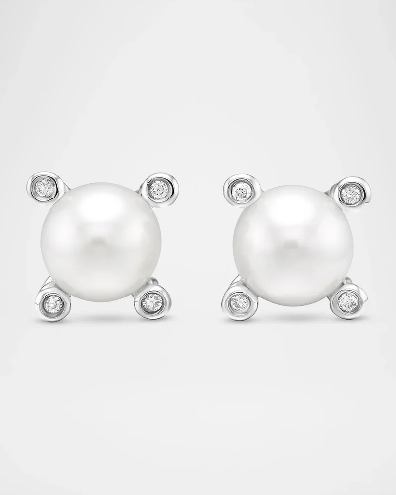 Cable Collectibles Pearl Earrings with Diamonds and Silver, 7mm