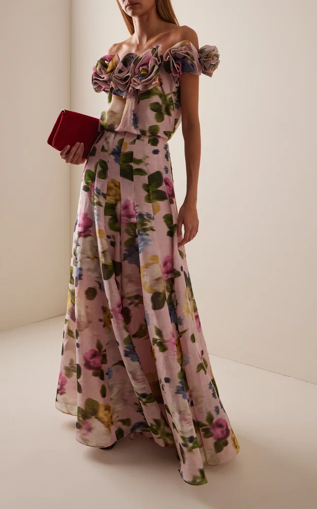 High-Rise Garden Floral Silk Wide-Leg Pants